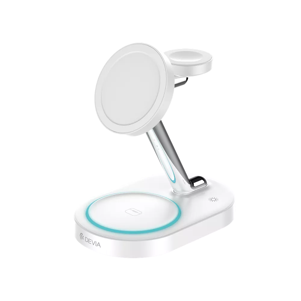 Devia - 15W Triple Wireless Magnetic Charging Pad for Apple iPhone, Airpods & Watch & Night Lamp - White