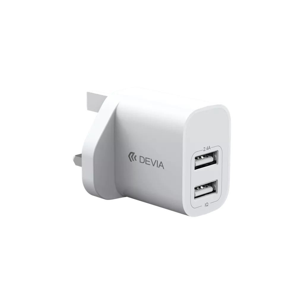 Devia - 2.4A Dual USB 3-Pin UK Charging Plug - White