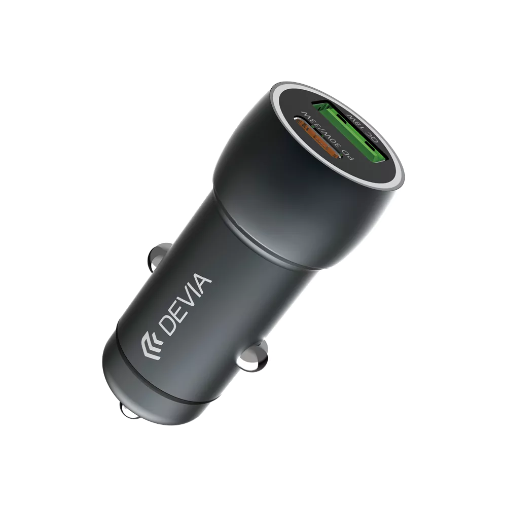 Devia - 30W Power Delivery USB-C & Qualcomm 3.0 USB Port Car Adapter - Black