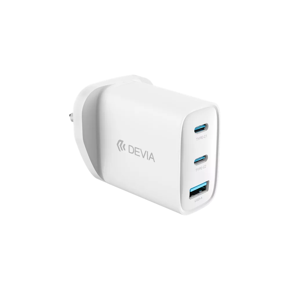 Devia - 65W GaN USB-C PD & QC4.0 3-Pin UK Mini Charging Plug - White