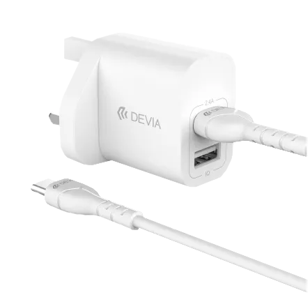 Devia - 2.4A Dual USB Plug & 1m Micro USB Cable - White