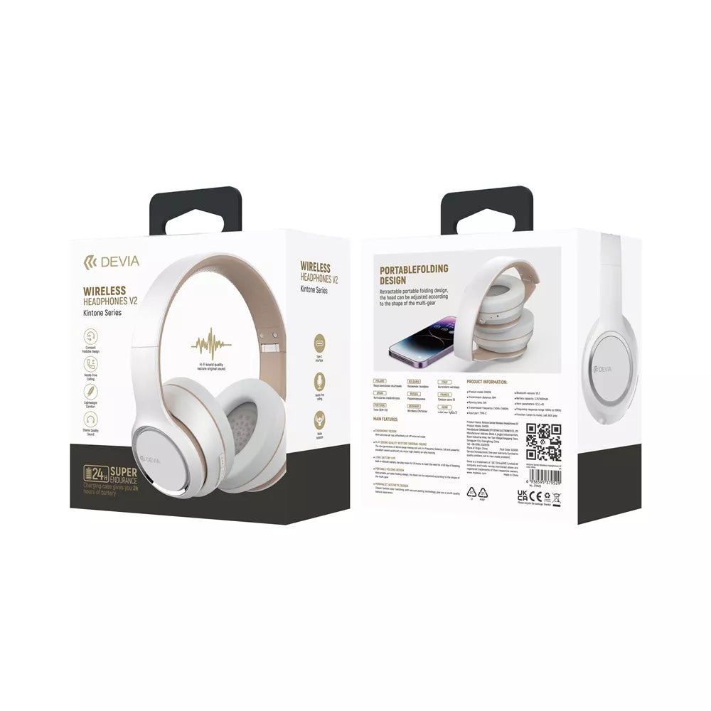 Devia - Kintone Foldable On-Ear Wireless HD Headphones - White