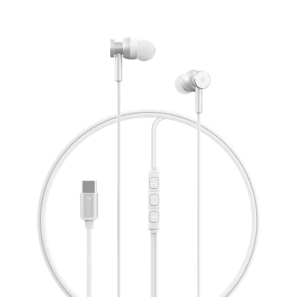 Devia - USB-C Metal Earphones with Microphone & Volume Control - Silver