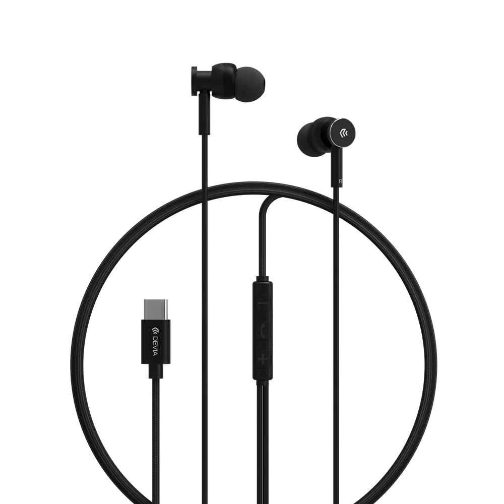 Devia - USB-C Metal Earphones with Microphone & Volume Control - Black