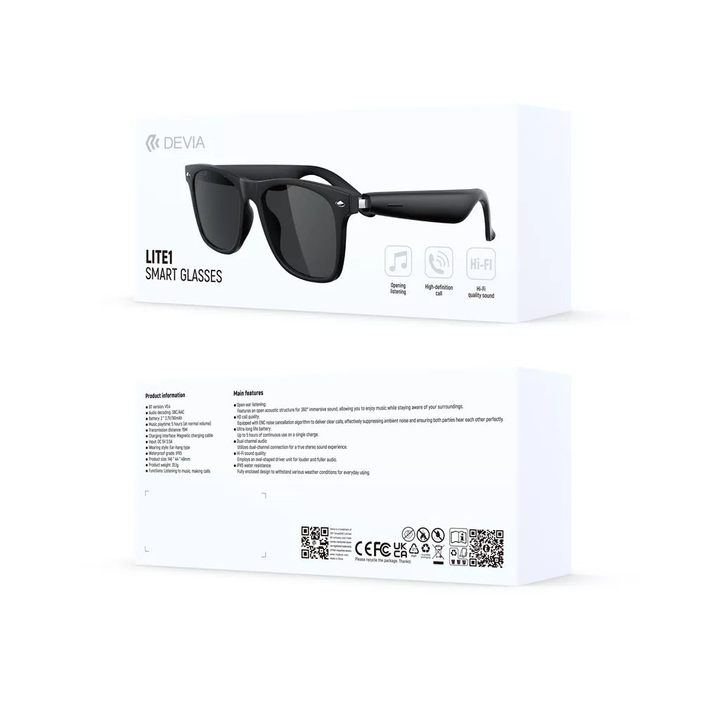 Devia - Lite1 - True Wireless Smart Sunglasses & Magnetic Charging - Black