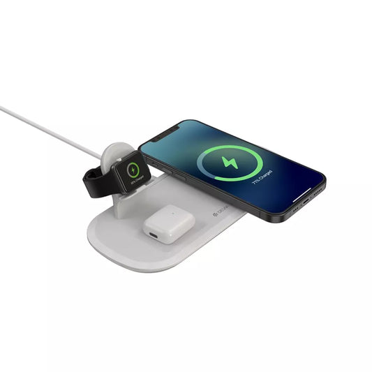 Devia - 15W Triple Wireless Magnetic Charging Pad for Apple iPhone, Airpods & Watch - White