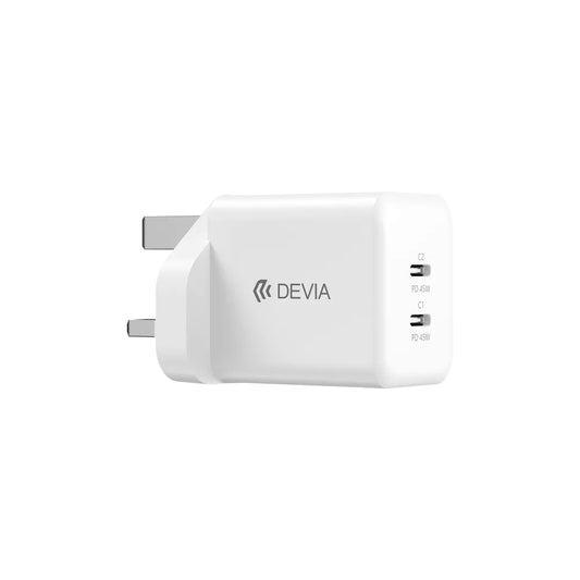 Devia - 45W GaN Dual USB-C Power Delivery 3-Pin UK Charging Plug - White