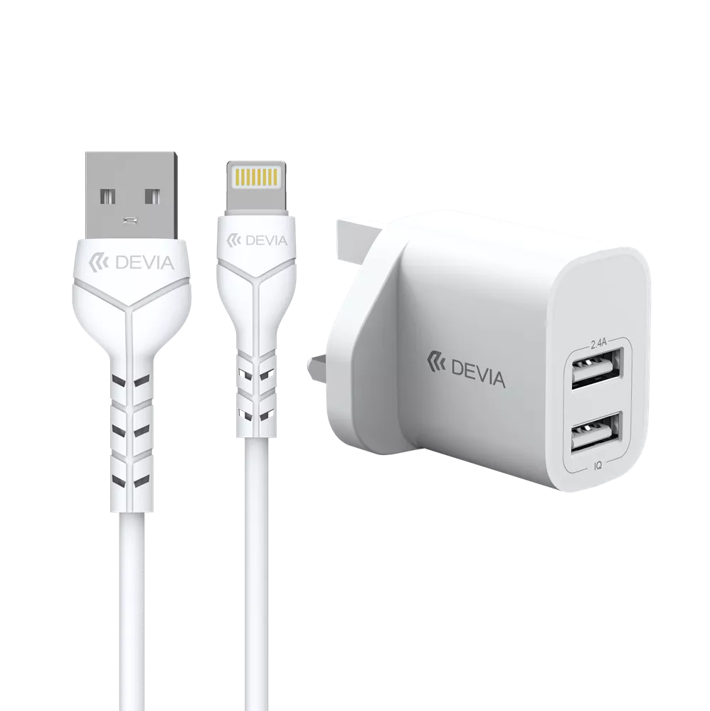 Devia - 2.4A Dual USB Plug & 1m Non-MFI Lightning Cable - White