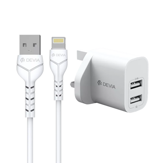 Devia - 2.4A Dual USB Plug & 1m Non-MFI Lightning Cable - White