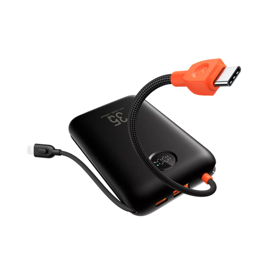 Veger - K2 - 20,000mAh 35W PD Digital Display Powerbank With Built In Non-MFI Lightning & USB-C Cable - Black