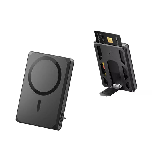 Veger - X5 - 5,000mAh 20W PD Wireless Charging MagSafe Apple Approved FindMy Kickstand RFID Wallet Powerbank - Black