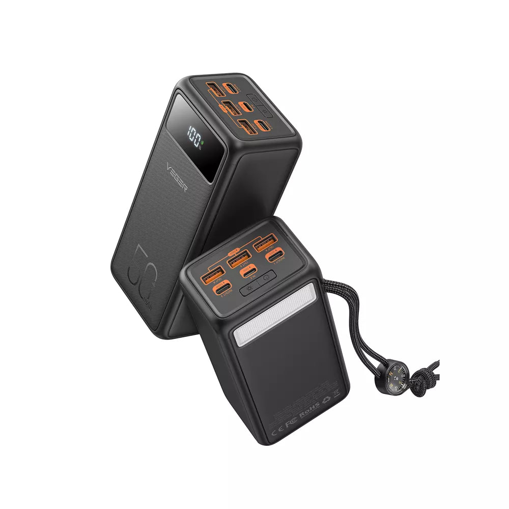 Veger - Tank Lite - 50,000mAh Digital Display Powerbank, LED Flashlight & Lanyard Compass - Black