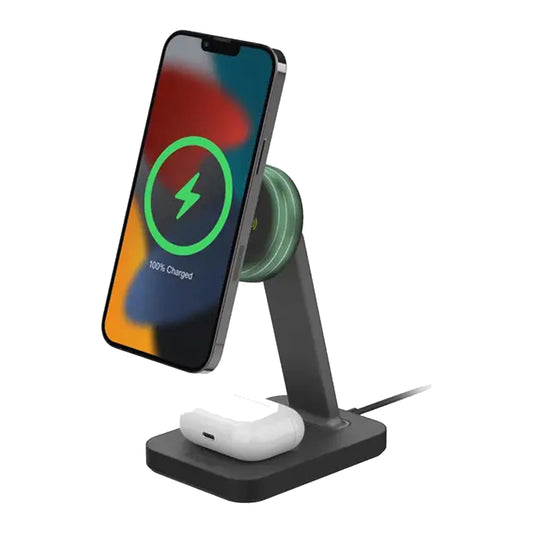 Mophie Snap+ Wireless Charging Stand & Pad - Magsafe Compatible with Airpods Charging Spot - Black.
