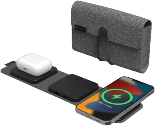 ZAGG mophie Snap+ 3-in-1 Wireless Charger with Europe Adapter, Qi-Enabled Devices, Fast Charging, Travel Friendly, Foldable, 5-15W of Power, Black
