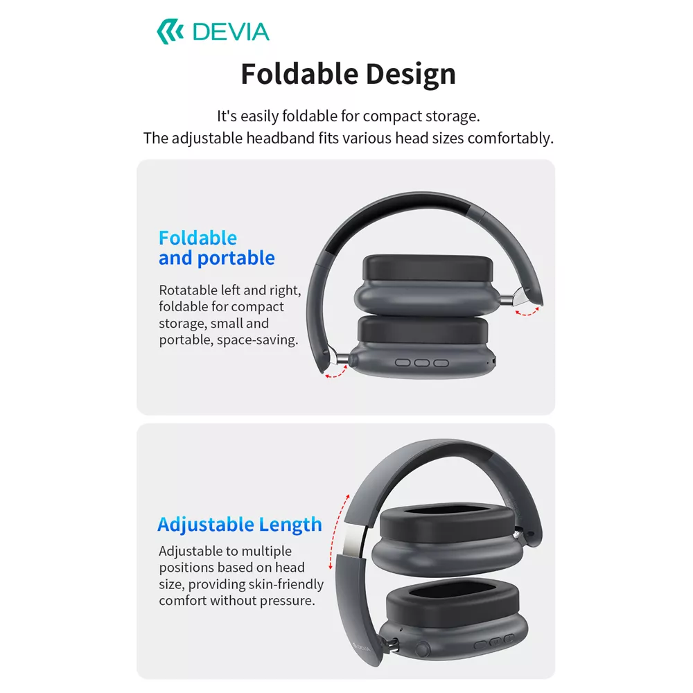 Devia - EarBass Pro2 - ANC On-Ear Wireless Headphones - Dark Grey