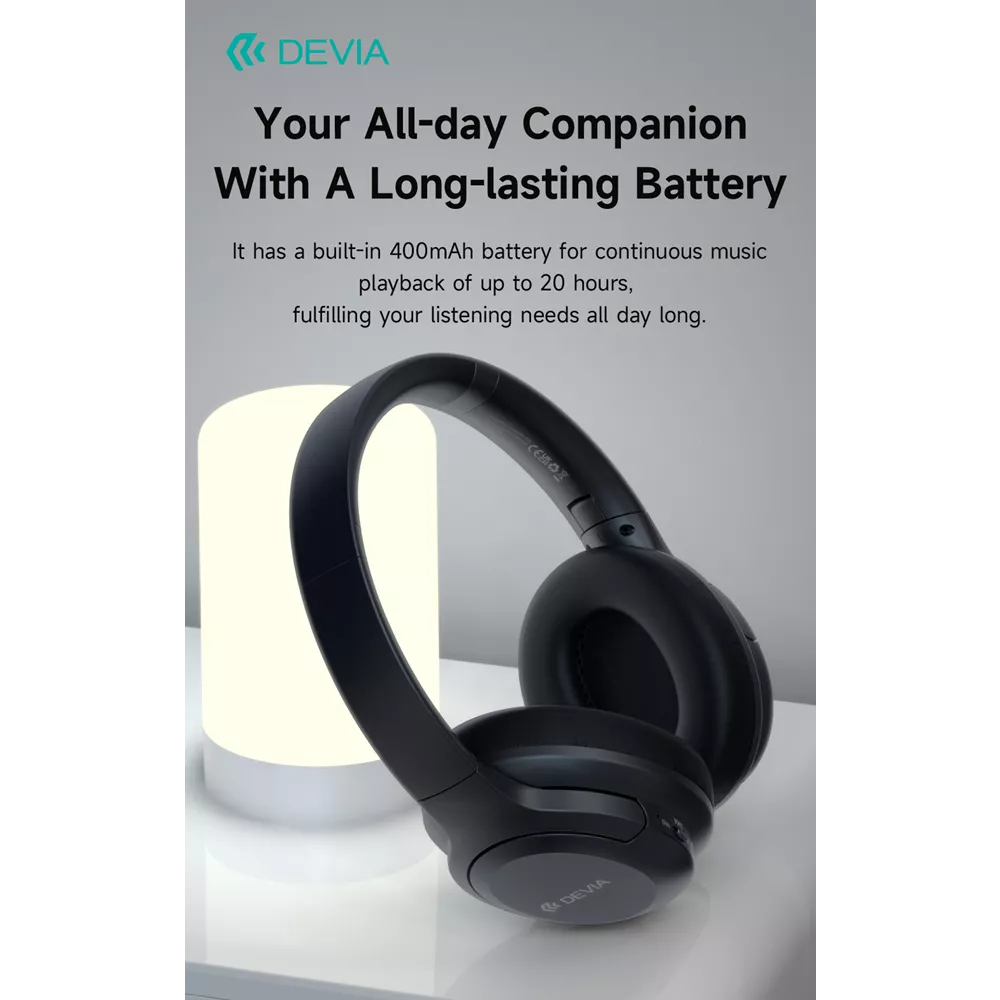 Devia - EarBass Pro - ANC Foldable On-Ear Wireless Headphones - BlacK