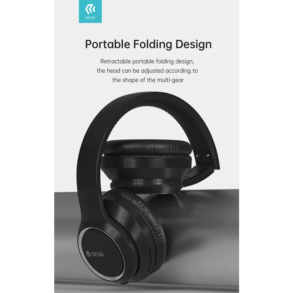 Devia - Kintone Foldable On-Ear Wireless HD Headphones - Black