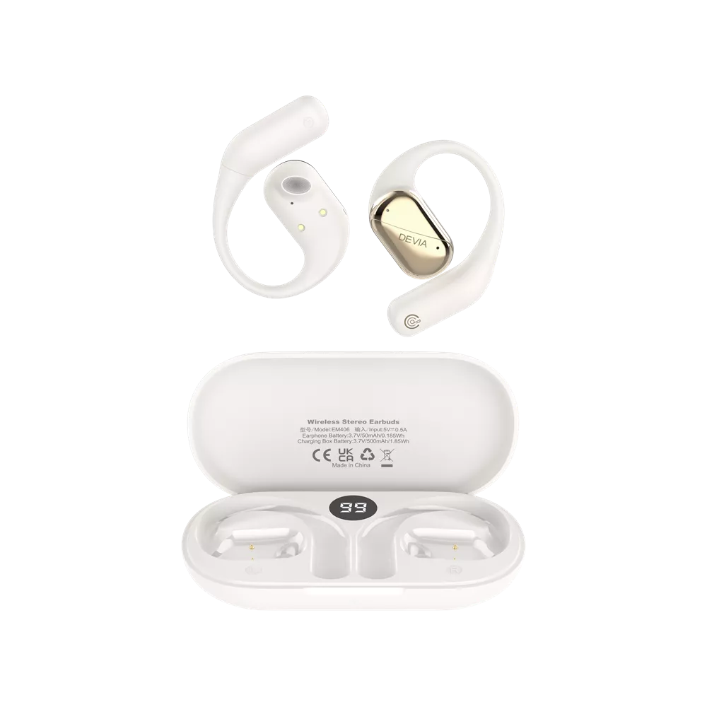 Devia - OWS Lite1 - Digital Display True Wireless Sports Earbuds & Charging Case - Beige