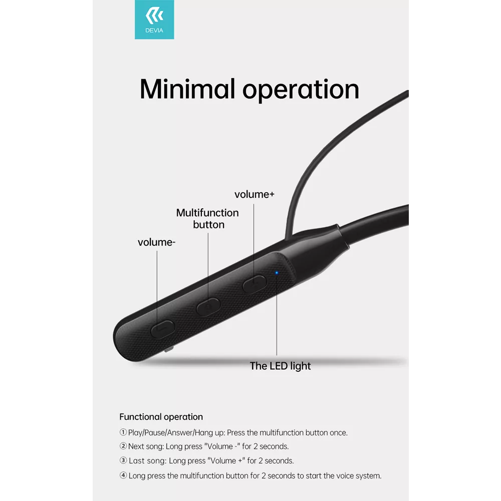 Devia - Bluetooth Magnetic HD Earphones Silicone Neckband - Black