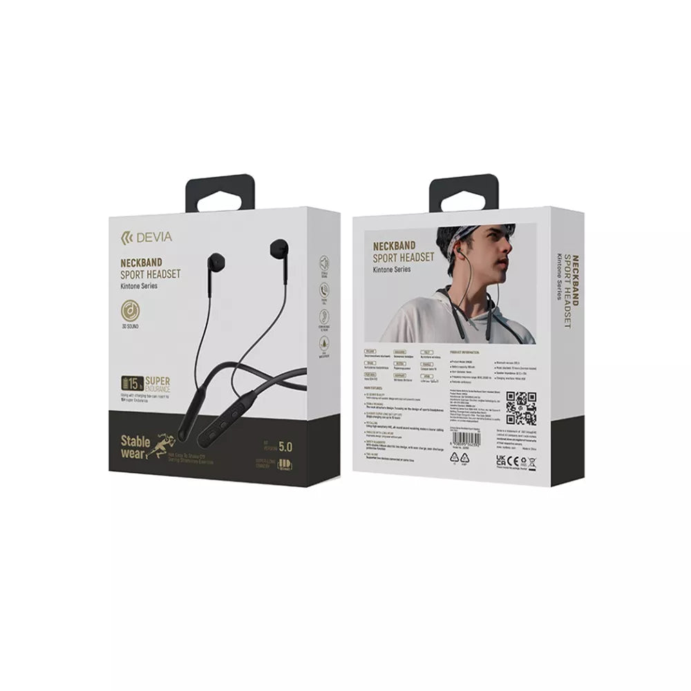 Devia - Bluetooth Magnetic HD Earphones Silicone Neckband - Black