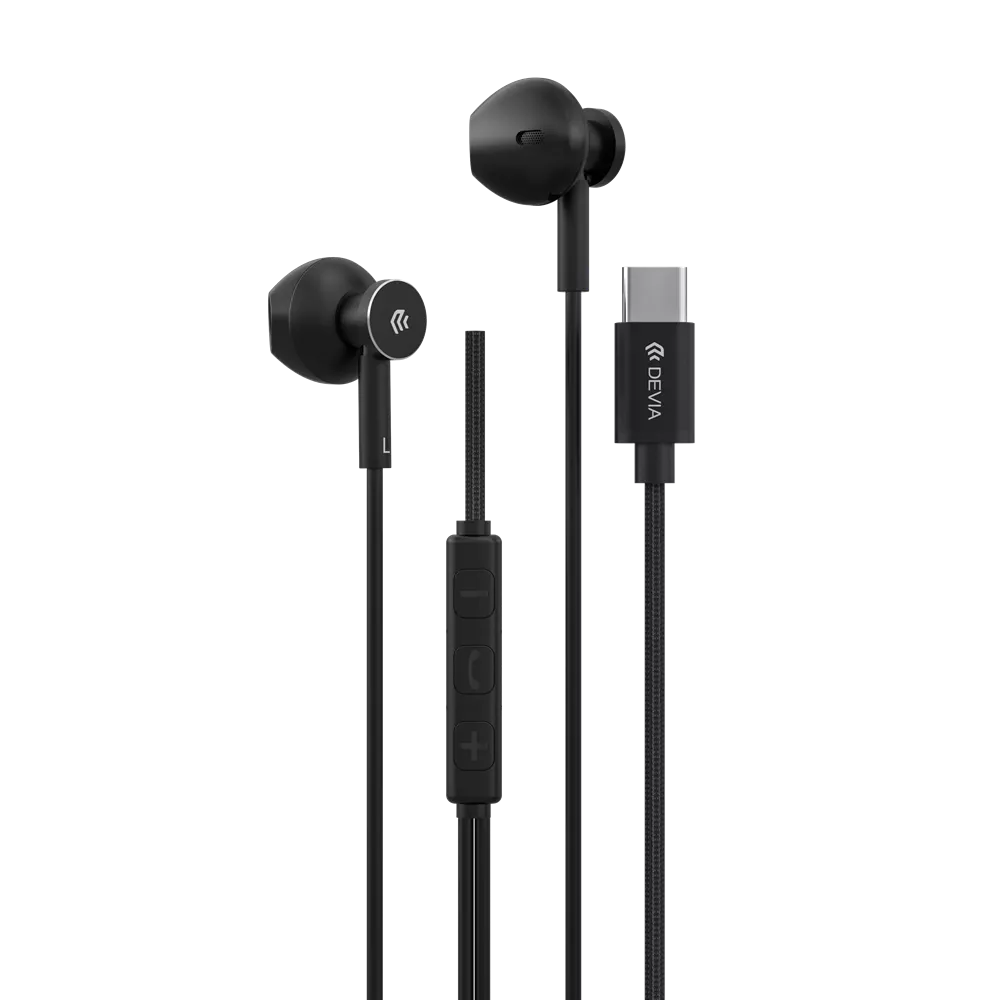 Devia - USB-C Metal Earphones with Microphone & Volume Control - Black