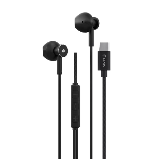 Devia - USB-C Metal Earphones with Microphone & Volume Control - Black