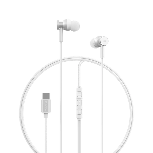 Devia - USB-C Metal Earphones with Microphone & Volume Control - Silver