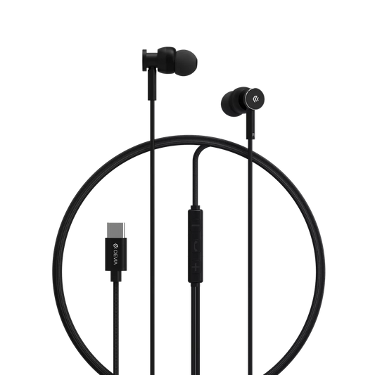 Devia - USB-C Metal Earphones with Microphone & Volume Control - Black