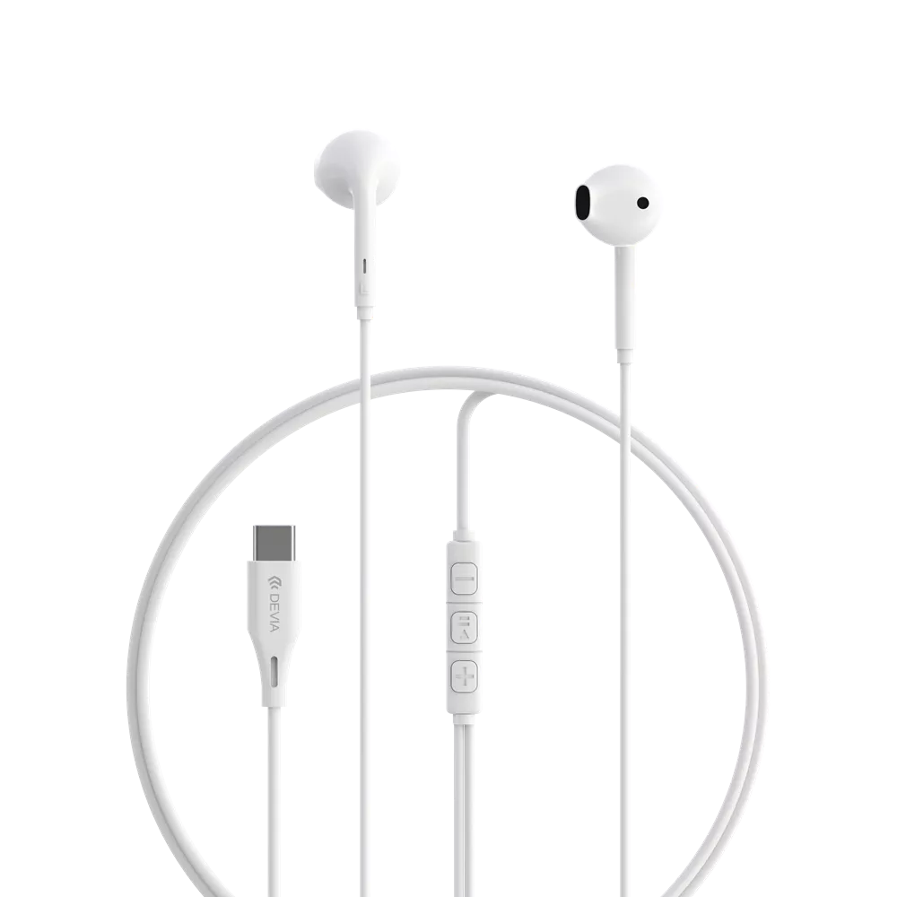 Devia - USB-C Earphones with Microphone & Volume Control - White