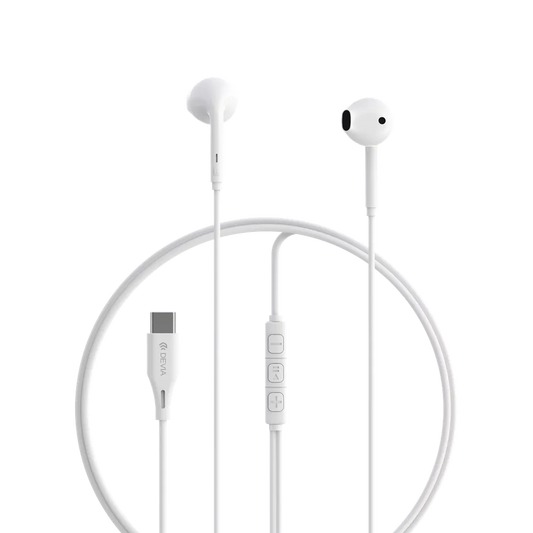 Devia - USB-C Earphones with Microphone & Volume Control - White