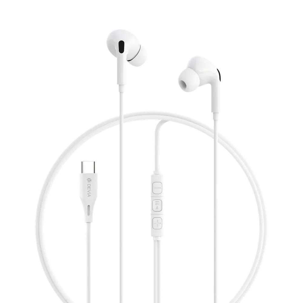 Devia - USB-C Earphones with Microphone & Volume Control - White