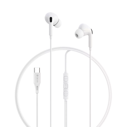 Devia - USB-C Earphones with Microphone & Volume Control - White