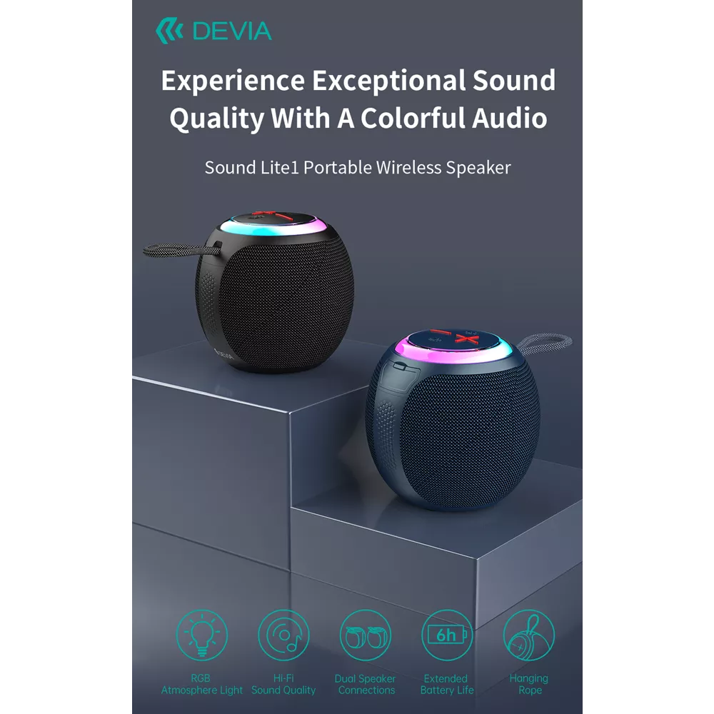 Devia - 5W SoundLite1 Bluetooth Wireless Speaker - Black