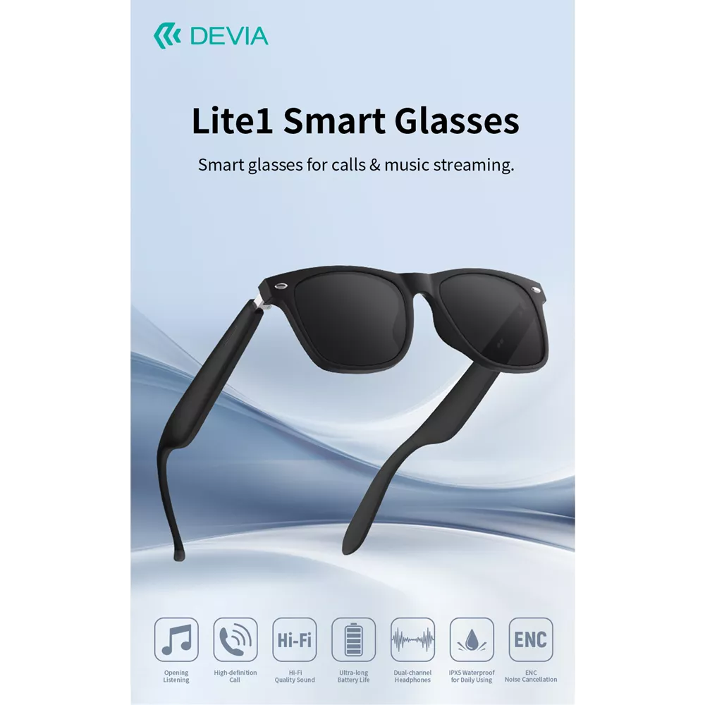 Devia - Lite1 - True Wireless Smart Sunglasses & Magnetic Charging - Black