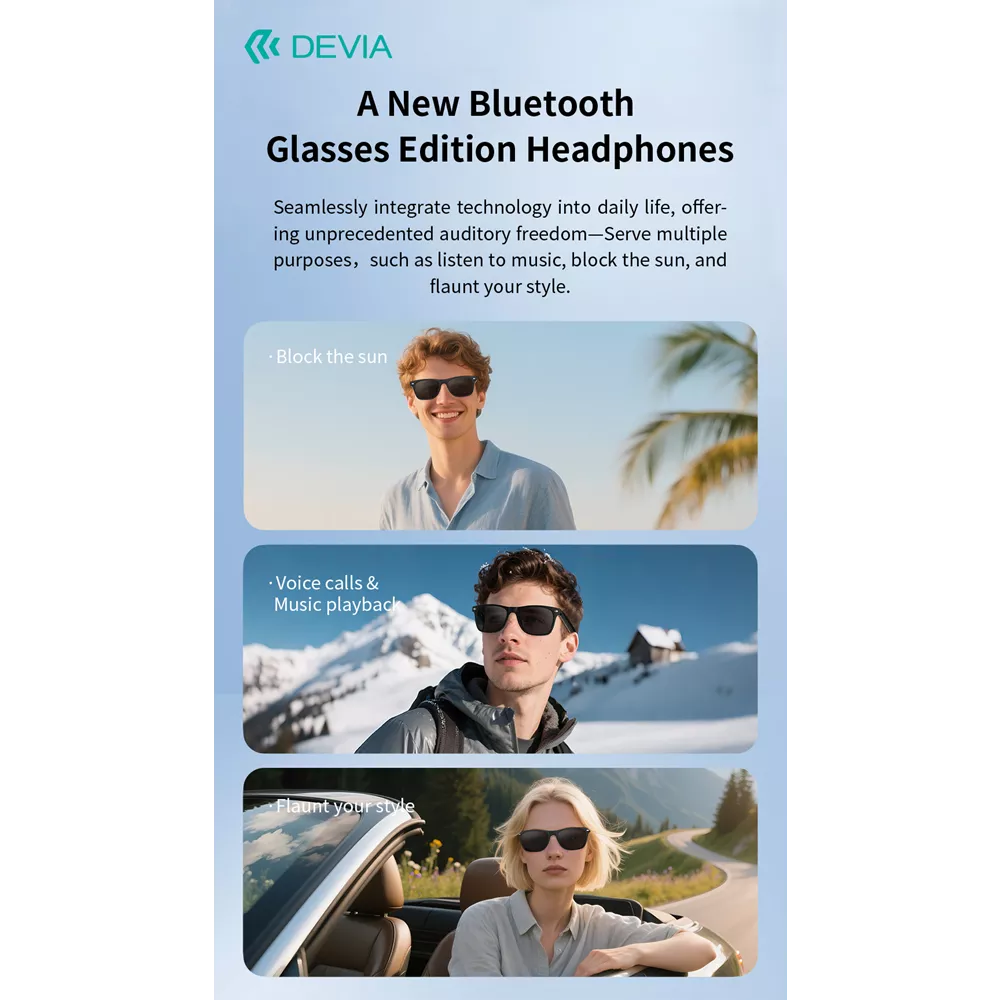 Devia - Lite1 - True Wireless Smart Sunglasses & Magnetic Charging - Black